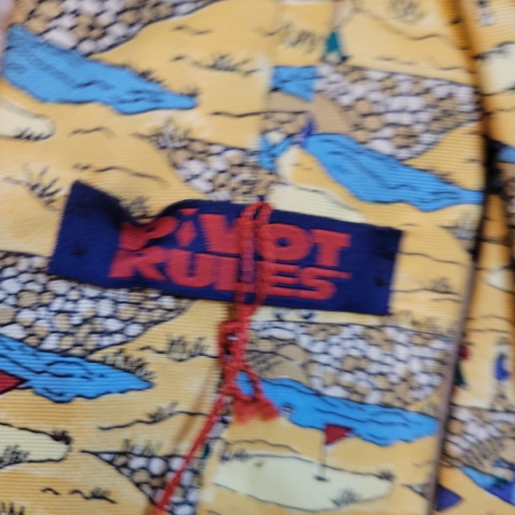 Pivot Rules Yellow Multi Golf Design 100% Silk Tie NWT - Picture 4 of 5
